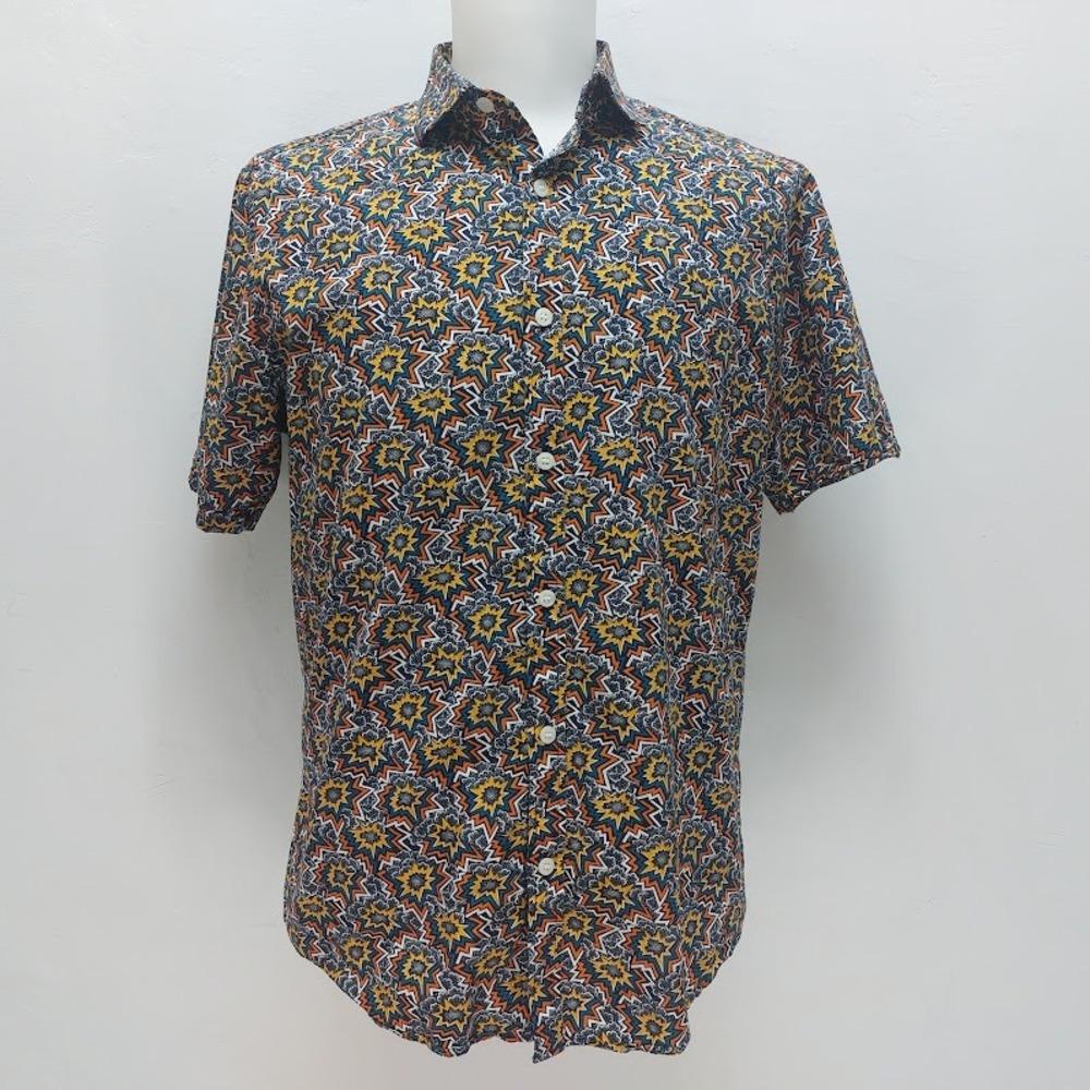 Murano Button Down Shirt Men's Large Multicolor Starburst Slim Fit Cotton Retro